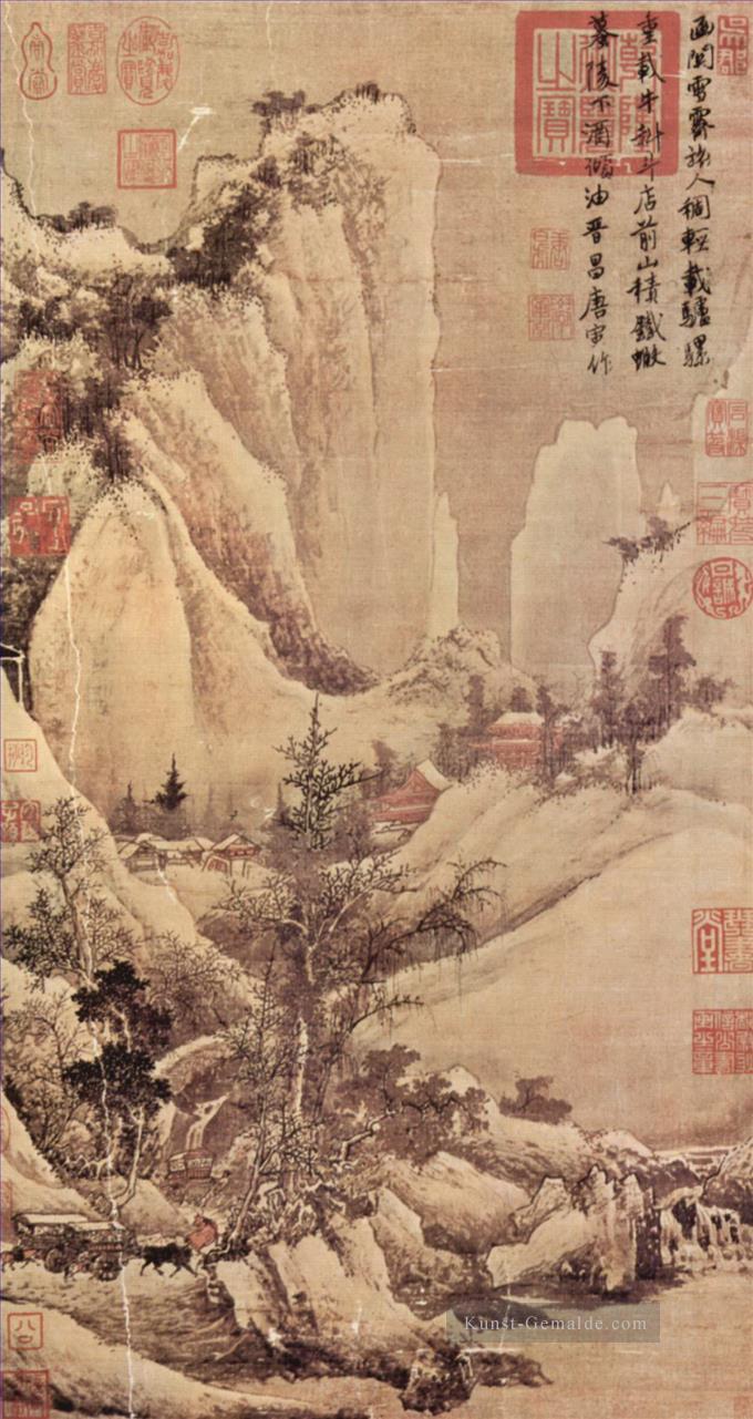 Nach der Schneeräumung auf einem Bergpass 1507 alte China Tinte Ölgemälde